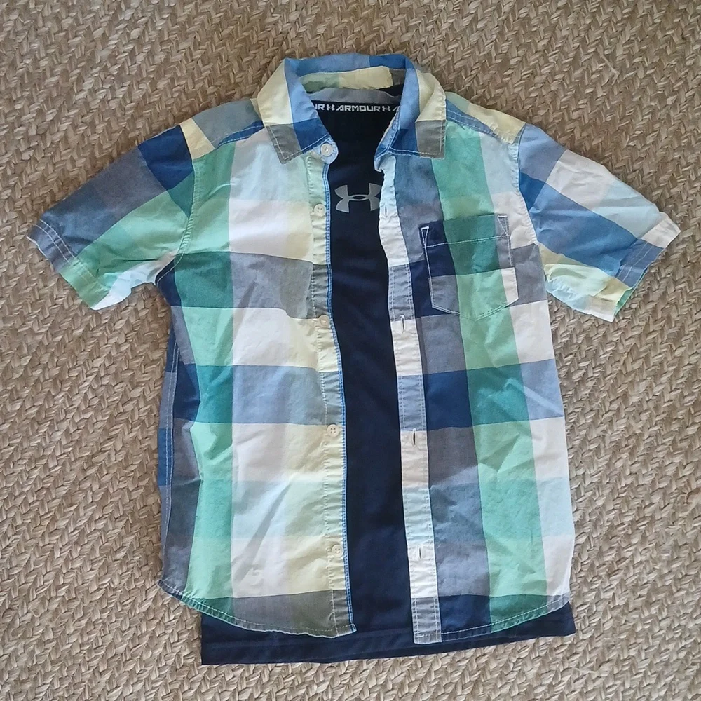 Carter's & Under Armor Boys Size 5T/YXS Plaid & Blue Shirts - Picture 2 of 8